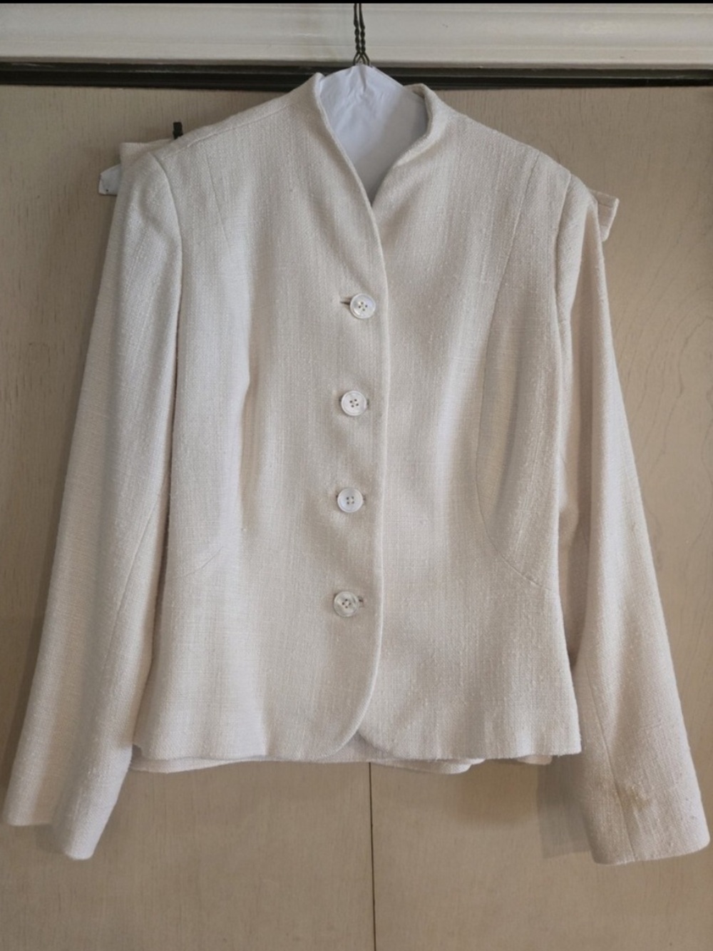 Lauren Ralph Lauren Ivory Button-Front Textured Jacket